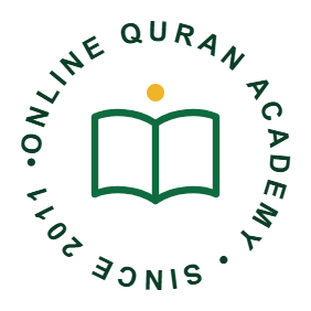 Online Quran academy badge with an open book